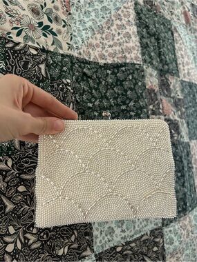 Vintage Ivory Pearl Beaded Clutch Wallet - Women Bags